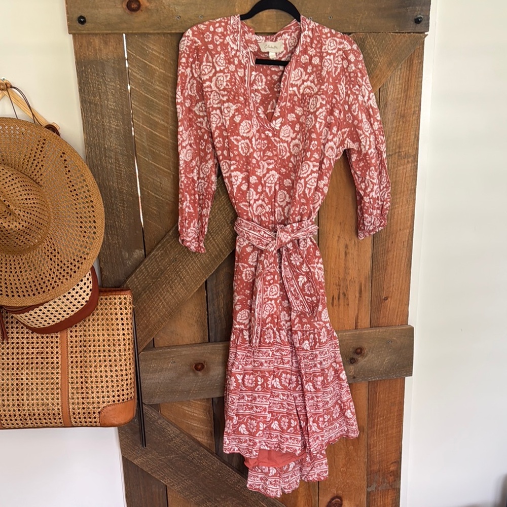 Cleobella Pink Wrap Sundress with Bishop Sleeves